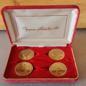 1984 Set Of 4, Summer Olympian Medallion Set - Gold Toned Collector Coins.